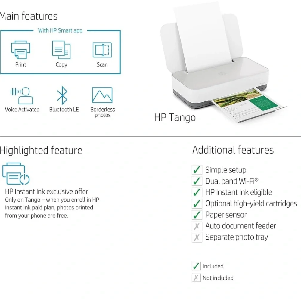 HP White Wireless Printer with Voice Activation with case ALL NEW